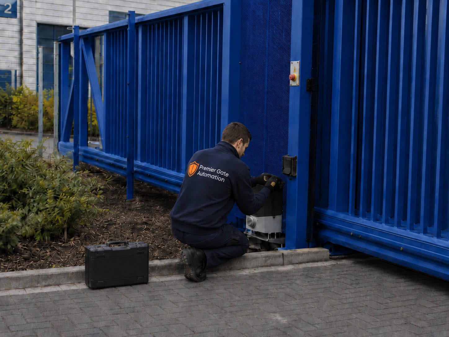 Gate engineer working on electric sliding gate