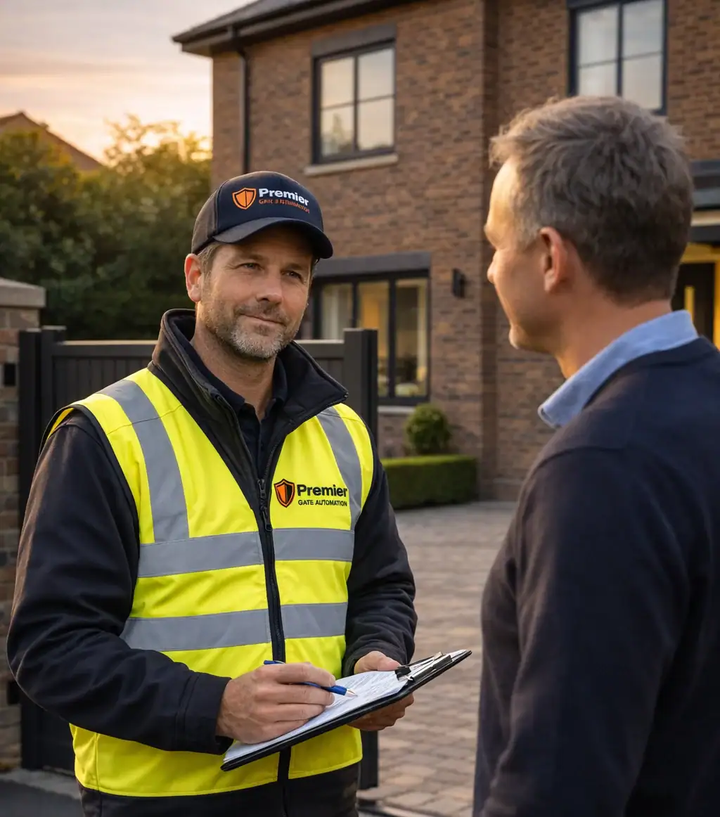 Two men discussing work